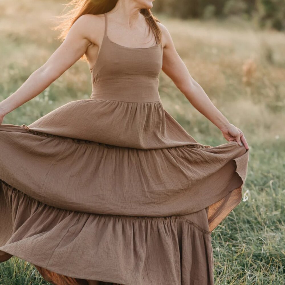 Indie Blue Wendy Muslin Dress in Mocha